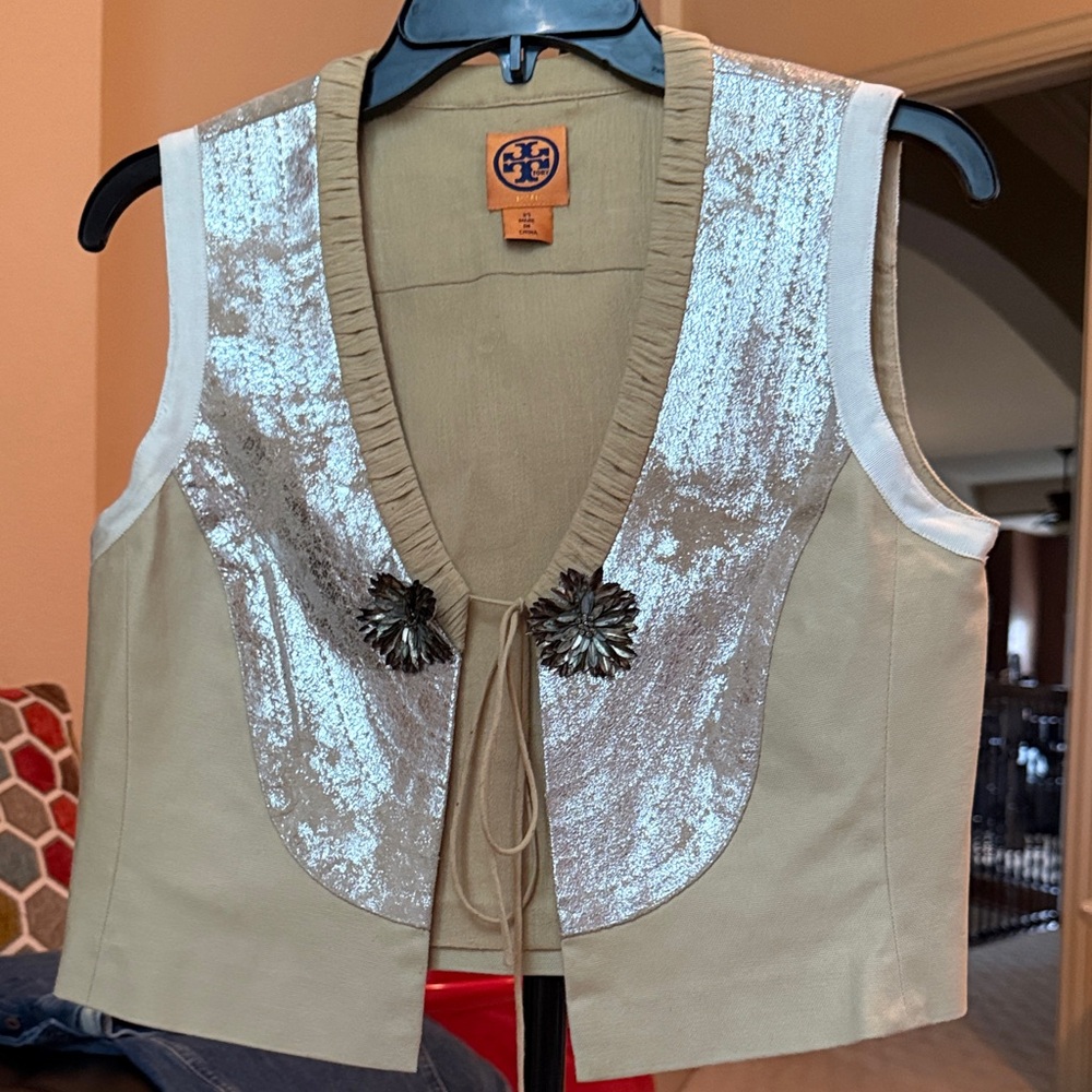 Tory Burch Beige and Silver Crop Top
